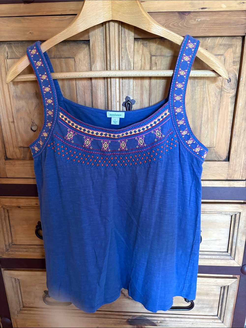 Sundance Royal Blue Embroidered Strap Tank Top